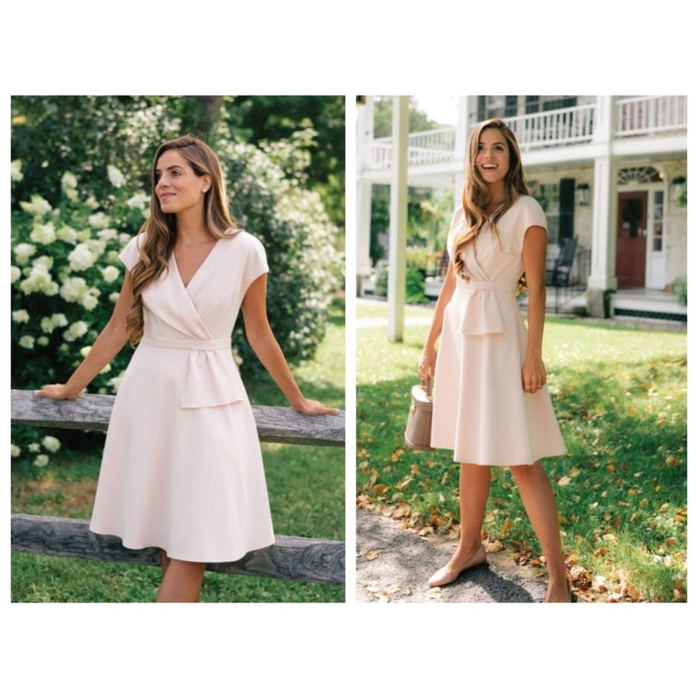 Elegant Cream Midi Wrap Dress with Peplum Detail